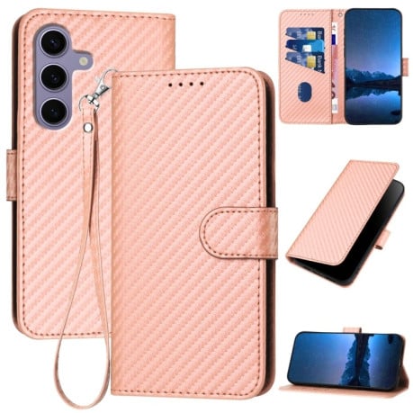 Чехол-книжка Carbon Fiber Texture на Samsung Galaxy S25 5G - розовый
