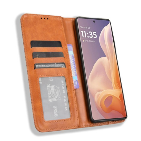 Чехол-книжка Magnetic Buckle Retro Crazy Horse Texture на Motorola Moto G85 5G / S50 Neo 5G - коричневый