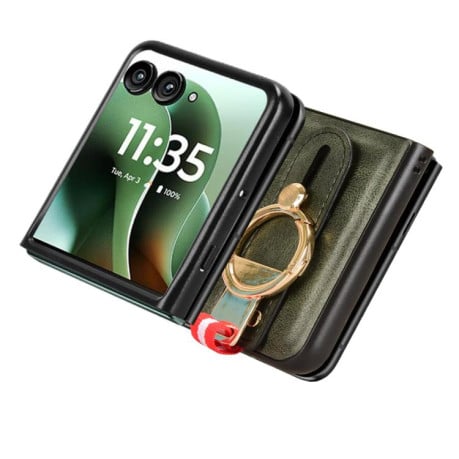 Противоударный чехол Wristband Leather Back для Motorola Razr 60 Ultra - зеленый