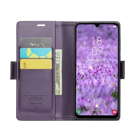 Чехол-книжка CaseMe 023 Butterfly Buckle Litchi Texture RFID Anti-theft Leather для Samsung Galaxy A25 5G - фиолетовый