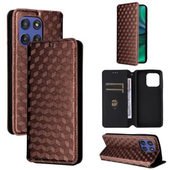 Чохол-книжка Stylus Cubic Grid Flip Leather на Motorola Edge 60 - коричневий