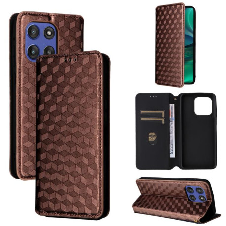 Чохол-книжка Stylus Cubic Grid Flip Leather на Motorola Edge 60 - коричневий