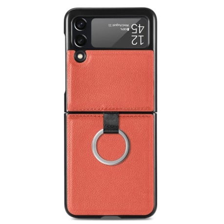 Противоударный чехол Litchi Pattern Folding для Samsung Galaxy Z Flip3 5G - оранжевый
