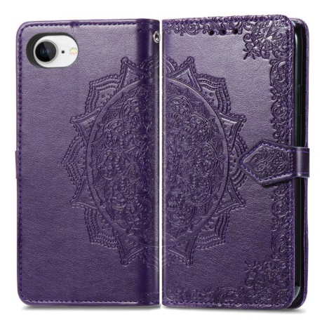 Чехол-книжка Mandala Embossing Pattern на iPhone 16e - фиолетовый