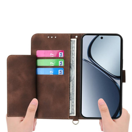 Чохол-книжка Skin-feel Flowers Embossed для OPPO Reno13 F /Reno13 FS 4G/5G - коричневий