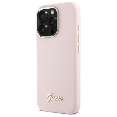 Оригінальний чохол Guess Silicone Script Metal Logo для iPhone 16 Pro Max - Pink
