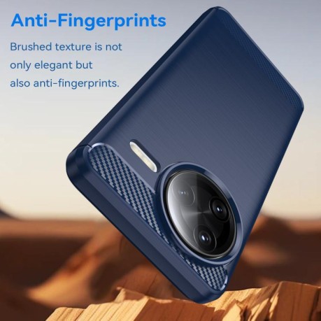 Противоударный чехол Brushed Texture Carbon Fiber на Xiaomi Poco F7 Ultra - синий