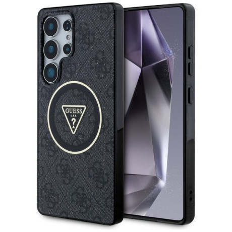 Оригинальный чехол Guess 4G Glitter Triangle Buttons MagSafe для Samsung Galaxy S25 Ultra - Black