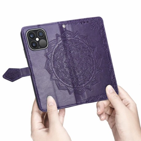 Чехол-книжка Mandala Embossing Pattern на iPhone 13 Pro - фиолетовый