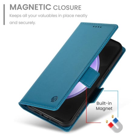 Чехол-книжка Side Buckle с магнитной застежкой и матовой кожей на Samsung Galaxy S25 FE 5G - синий