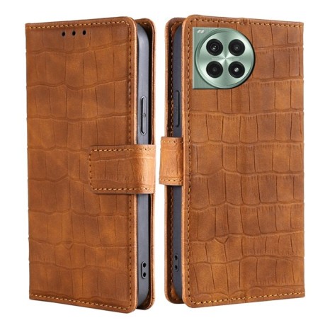 Чехол-книжка Skin Feel Crocodile Texture для OnePlus Ace 3 Pro 5G - коричневый