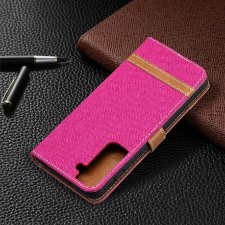 Чохол-книжка Color Matching Denim Texture на Samsung Galaxy S21 - пурпурно-червоний