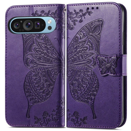 Чехол-книжка Butterfly Love Flower Embossed для Google Pixel 9 - фиолетовый