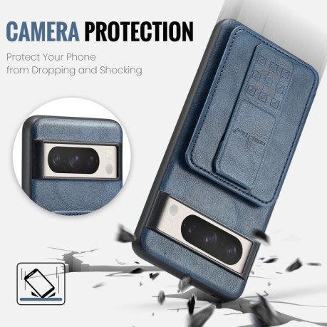 Чехол Fierre Shann Oil Wax Cow Leather Card Holder на Google Pixel 8a - синий