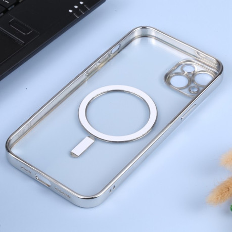 Противоударный чехол MagSafe Electroplating Straight для iPhone 14 - серебристый