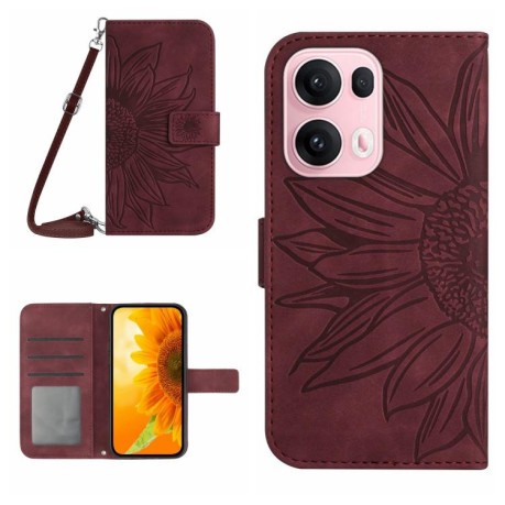 Чехол-книжка Skin Feel Sun Flower для OPPO Reno13 Pro Global - винно-красный