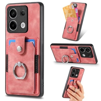 Чехол Retro Skin-feel Ring Card Wallet для Xiaomi Redmi Note 13 Pro 5G/Poco X6 5G - розовый