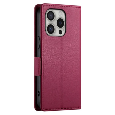 Чехол-книжка Side Buckle Magnetic Frosted Leather для iPhone 16 Pro - винно-красный