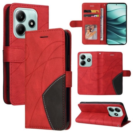 Чохол-книжка Dual-color Splicing Flip Leather для Xiaomi Redmi Note 14 5G/Poco M7 Pro 5G - червоний