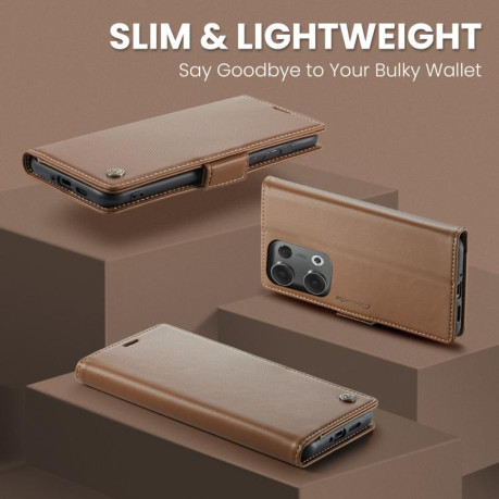 Чехол-книжка CaseMe 023 Butterfly Buckle Litchi Texture RFID Anti-theft Leather для OPPO Reno13 - коричневый