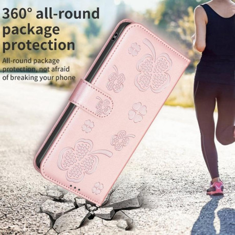 Чохол-книжка Four-leaf Clasp Embossed на Redmi Note 14 Pro 4G - рожевий