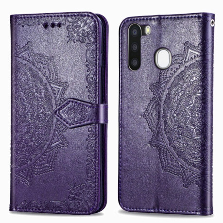 Чохол-книжка Lucky Clover Halfway Mandala Embossing Pattern Samsung Galaxy A21 - Пурпурний
