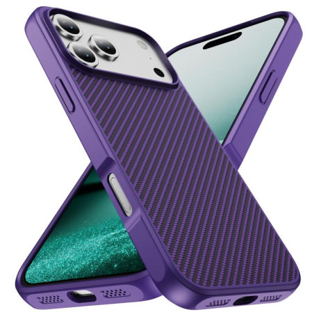 Ударозащитный чехол Carbon Fiber Texture Skin-feel Acrylic на iPhone 17 Pro - фиолетовый