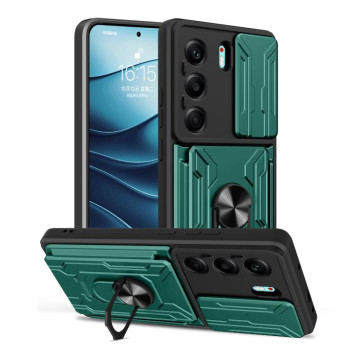 Чехол со шторкой на камеру Sliding Camshield и подставкой на Tecno Camon 40 — тёмно-зелёный