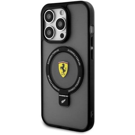 Оригинальный чехол Ferrari Ring Stand 2023 Collection MagSafe для iPhone 15 Pro Max - Transparent and Black