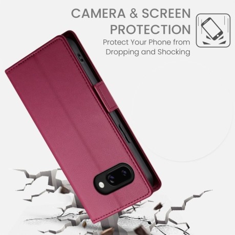Чехол-книжка Side Buckle Magnetic Frosted Leather для Google Pixel 9a - винно-красный