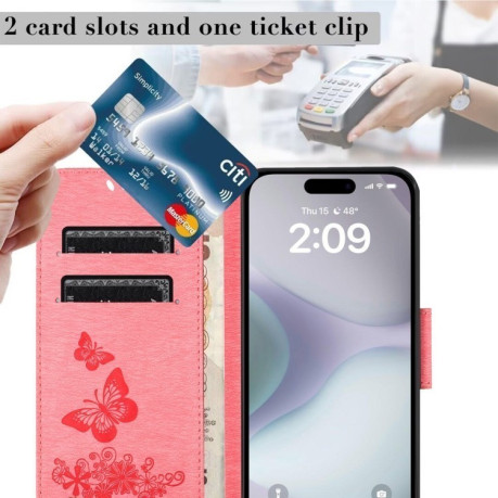 Чохол-книжка Embossed Butterfly для iPhone 16 Plus - рожевий