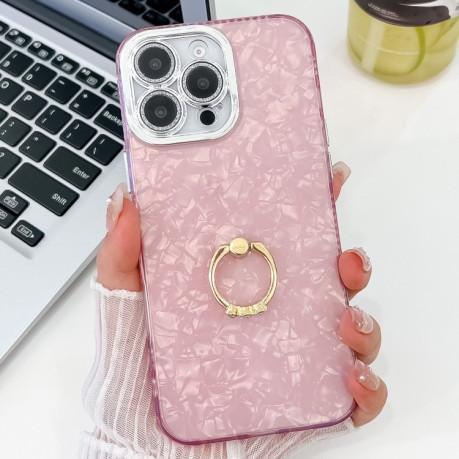 Чохол протиударний Plating Glitter Texture Ring Holder для iPhone 16 Pro - Pink Shell Pattern