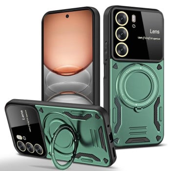 Противоударный чехол Large Window с MagSafe и подставкой на Realme C75 4G — зелёный