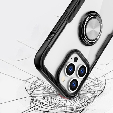 Противоударный чехол Acrylic Ring Holder на iPhone 13 Pro - черно-серебристый