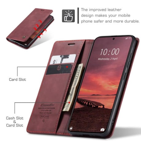 Чехол-книжка CaseMe-013 многофункциональный с кармашком на карт на Xiaomi 15T Pro - красный