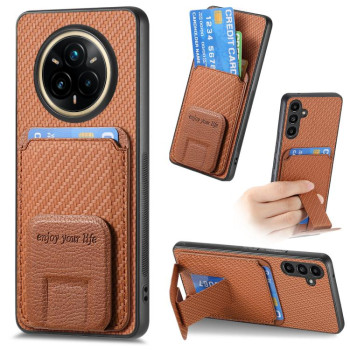 Противоударный чехол Carbon Fiber Card Bag для Realme 14 Pro+ - коричневый