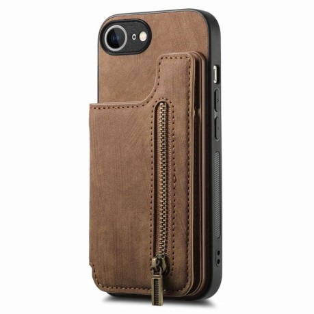 Протиударний чохол Retro Painted Zipper Wallet для iPhone 16e - коричневий