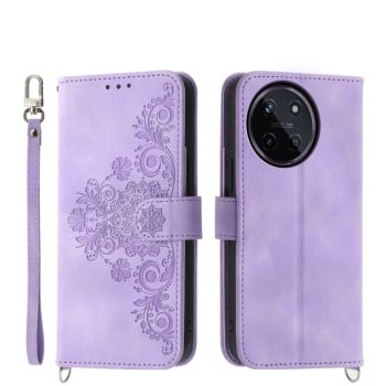 Чехол-книжка Skin-feel Flowers Embossed для Realme 11 4G. - фиолетовый