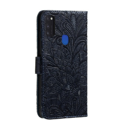 Чехол-книжка Lace Flower на Samsung Galaxy M51 - темно-синий