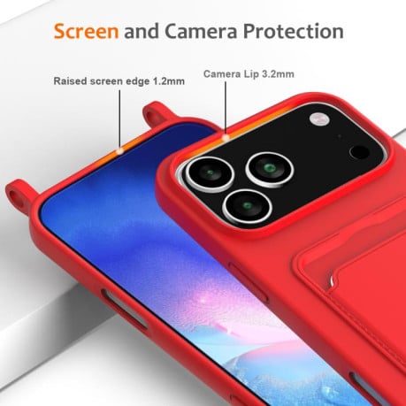 Силиконовый чехол Integrated Card Bag Solid Color Liquid Silicone на iPhone 17 Pro Max - красный