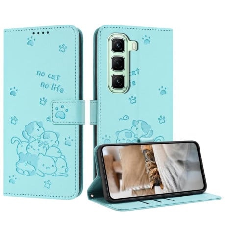 Чехол-книжка Embossed Kitten Phone Leather на Infinix Hot 60 Pro+ 4G - зеленый