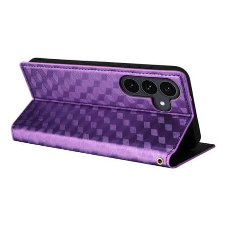 Чохол-книжка Cubic Grid з фактурою Calf на Samsung Galaxy S25 FE 5G - фіолетовий