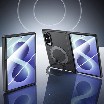 Софт-тач чохол Escase з магнітним тримачем і захистом петлі на Samsung Galaxy Fold8 5G — чорний