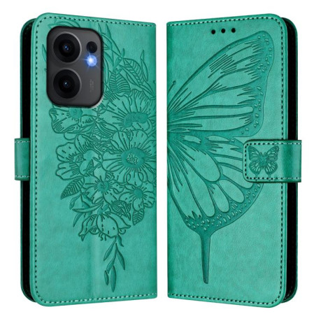 Чехол-книжка Embossed Butterfly для OPPO Reno13 F/Reno13 FS- зеленый