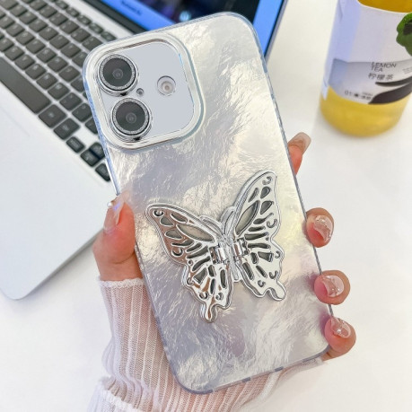 Противоударный чехол Plating Glitter Texture Butterfly для iPhone 16 - White Tinfoil Texture