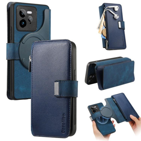 Чехол-книжка CaseNeo MagSafe RFID Anti-theft Zipper Wallet Retro Leather для Realme GT 7 Pro - синий