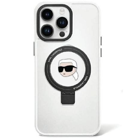 Оригинальный чехол Karl Lagerfeld Ring Stand Karl Choupette MagSafe для iPhone 15 Pro - white(KLHMP15LHMRSCHH)