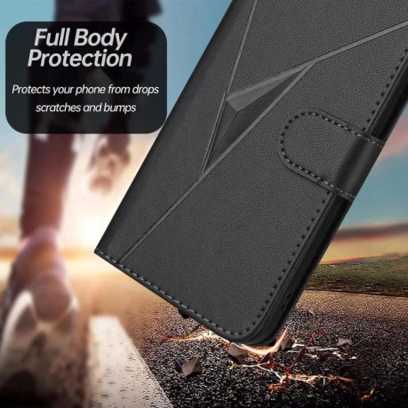 Чехол-книжка Triangle Pattern Buckle Clasp Leather на Xiaomi Redmi Note 14 Pro 4G - черный