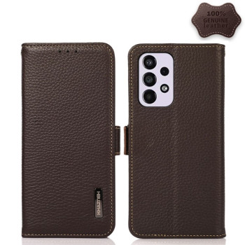 Кожаный чехол-книжка KHAZNEH Genuine Leather RFID для Samsung Galaxy A33 5G - коричневый
