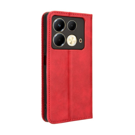 Чехол-книжка Magnetic Buckle Retro Crazy Horse Texture на Infinix Note 40 4G - красный